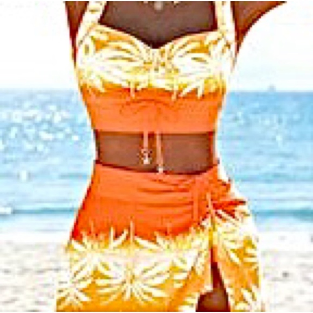 🆕July Jungle Orange and White Tropical Print Swimsuit. Size XL. NWT.